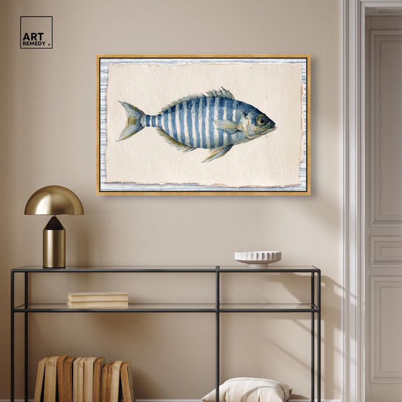 "Stripes of the Sea II", impression sur toile par Art Remedy, cadre doré, 36 x 24, H 25 po x l 37 po, Cadre doré