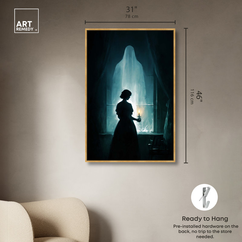«A Chilling Apparition», reproduction d'art sur toile encadrée par Art Remedy, cadre doré, 30 x 45, 46"H x 31"W, Gold Frame