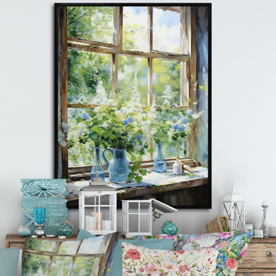 Green And Blue Countryside Window Charm III - Farmhouse Windows Wall Art