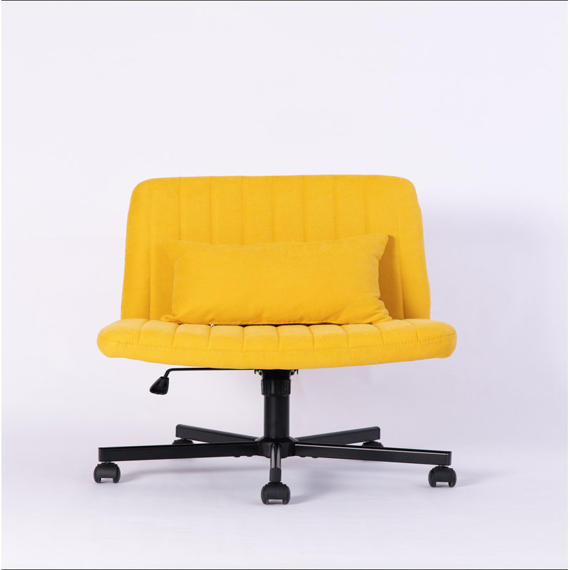 Chaise de bureau jaune avec accoudoirs croisés en lin jaune - polyvalente pour le bureau personnel, la méditation et le maquillage