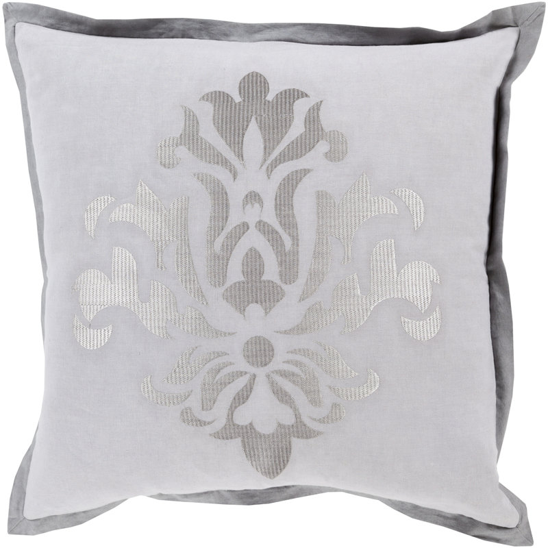Floral Pillow Cover, 18" H x 18" W x 0.25" D, Gray