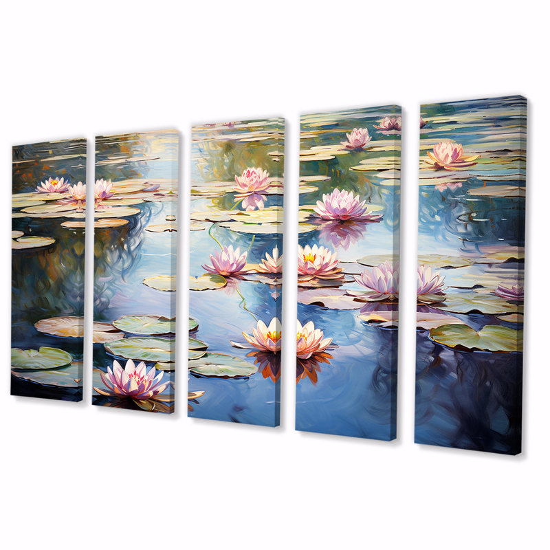 Ensemble de 5 toiles d'art Monet S Water Lily Pond Reflections II - Lake, H 28 po x l 60 po