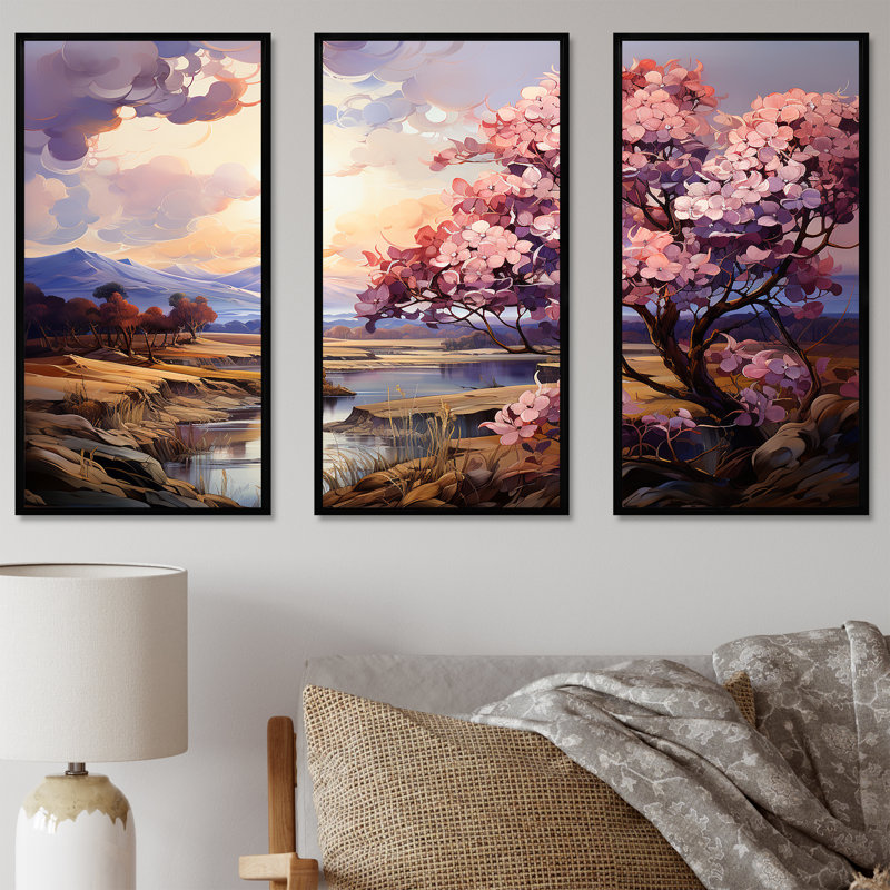 Iris Charm In Mountain - Ensemble de décorations murales Irises, Cadre flottant noir, H 40 po x l 60 po x P 1 po