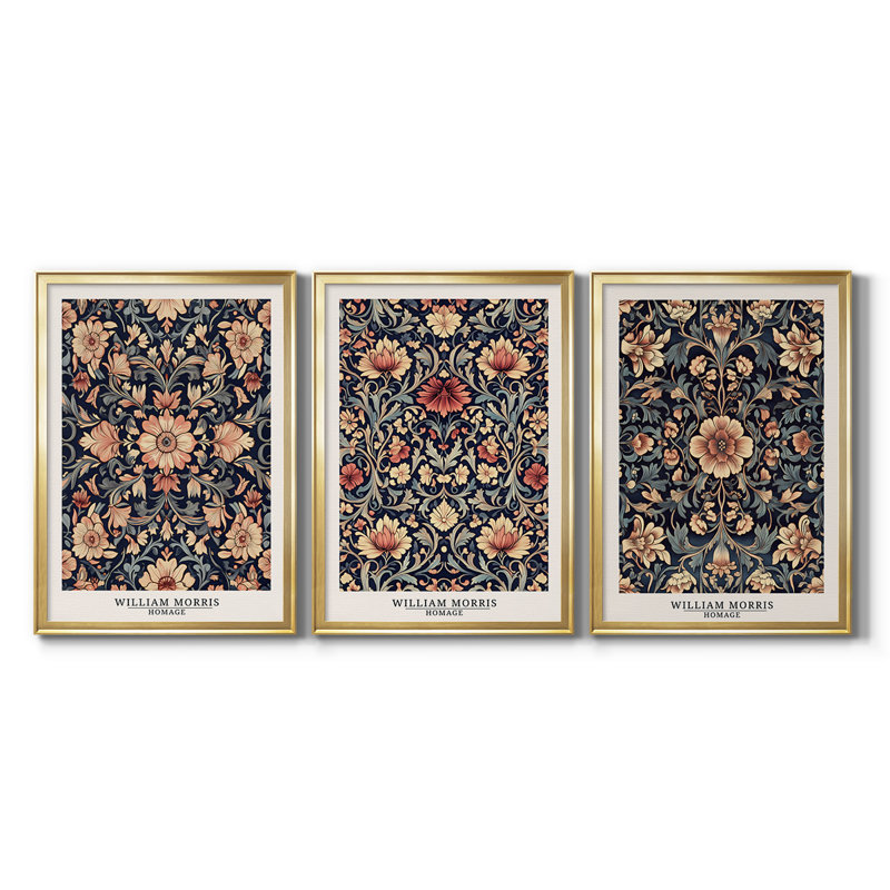 Collection de 3 pièces de la collection DMCXLVI de William Morris - 3 pièces, H 19 po x l 27 po, Doré