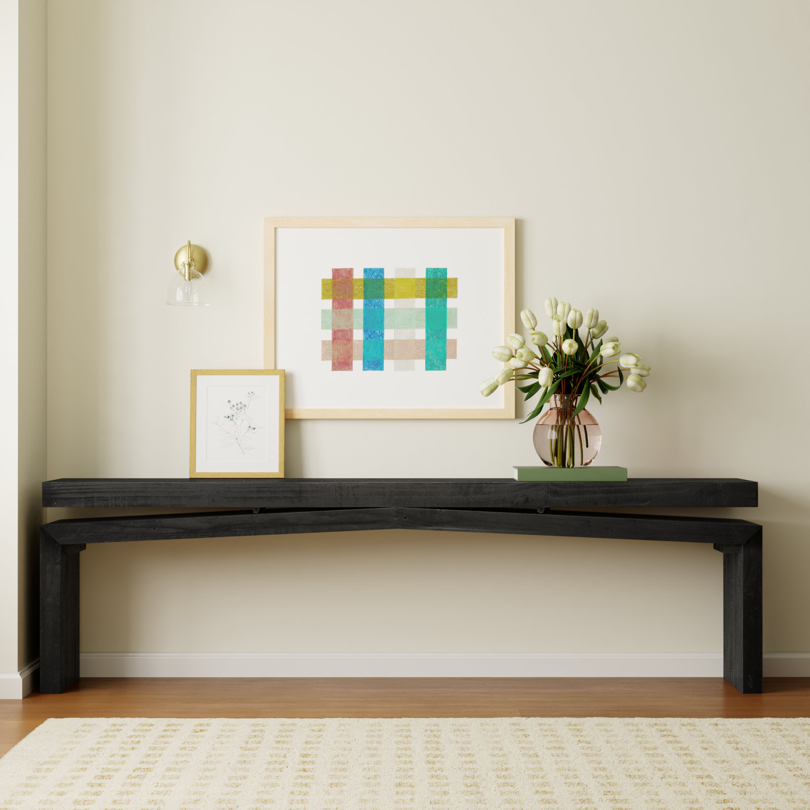 Henn Solid Wood Console Table, Aged Black Pine, 30.75" H x 94" W x 15" D