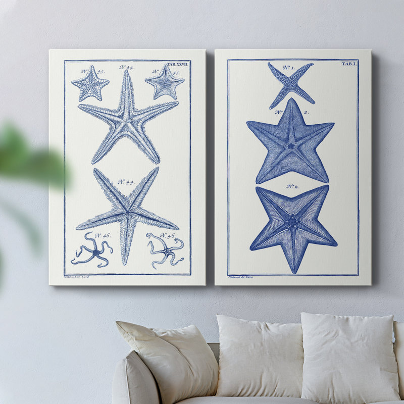 Toile tendue avec motif d'étoiles de mer bleues - prêt à accrocher, H 27 po x l 36 po