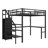 Twin XL Metal Loft Bed with L-Shaped Desk, USB, Wardrobe, Adjustable Shelf & LED Light, Black Space-Saving Bed-1888385672