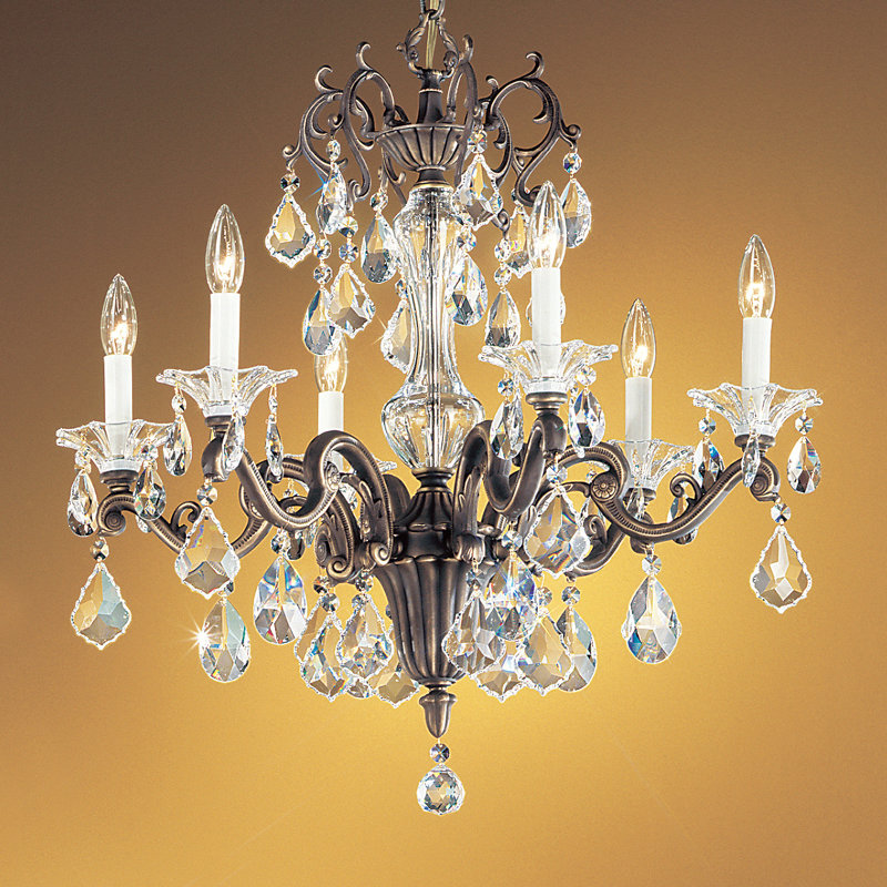 Lustre traditionnel / classique à 6 lumières de style bougie Via Firenze, Noir crystalique, Bronze romain