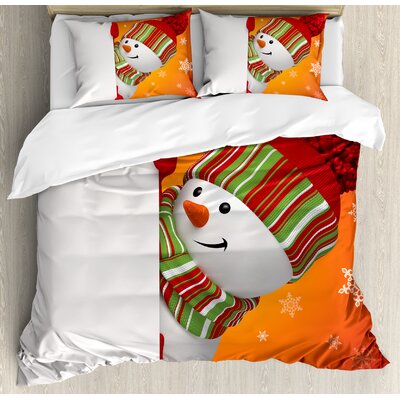 Christmas Cute Snowman with Mittens and Hat and Scarf New Year Festive Decor Duvet Cover Set -  Ambesonne, nev_20037_king