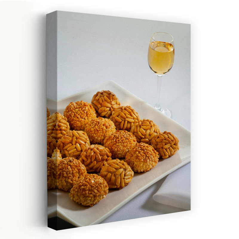 Plate Of Panellets With A Muscatel Barcelona Catalonia Spain by Bob Masters - Wrapped Canvas Print, 152.4cm H x 101.6cm W