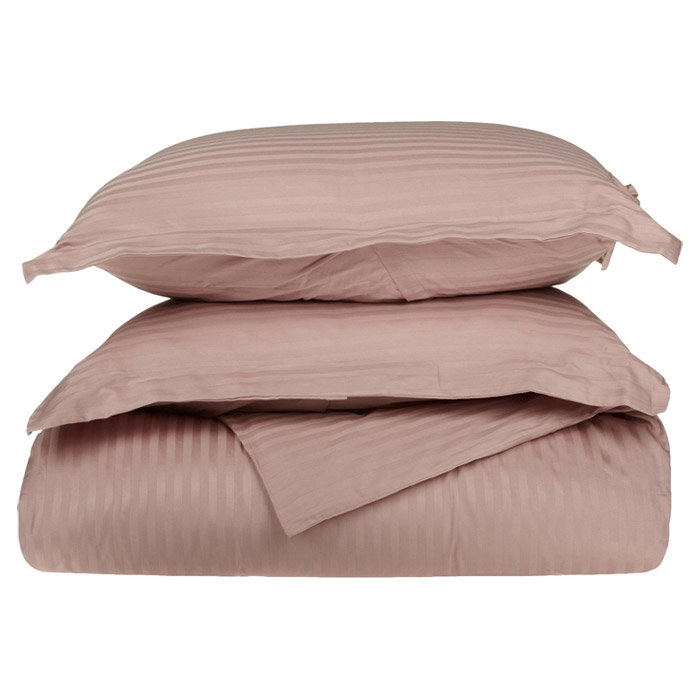 Luxor Treasures 100% Cotton Sateen Weave Striped - Set of 3, Twin Duvet Cover + 1 Standard Sham, Lavender