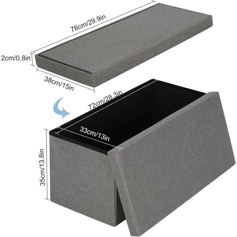 Phabian Foam Padding Upholstered Storage Bench, 37cm H x 76cm W x 38cm D, Grey/Brown/Blue