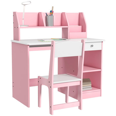 ZONEKIZ Kids Desk and Chair Set with Storage for Ages 5-8 Years Pink