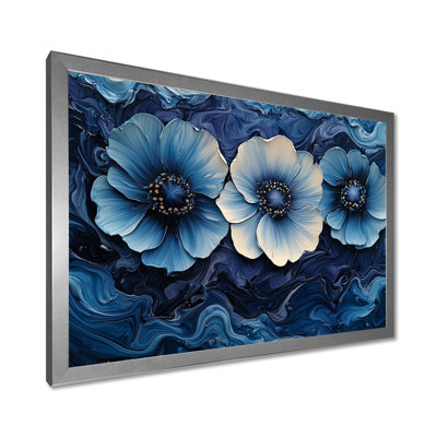 Aqua bleu coquelicots, paysage de rêve la nuit I - coquelicots, art mural