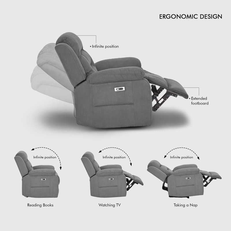 2-Seat Fabric Power Reclining Loveseat Sofa with USB and USB-C Ports, Grey