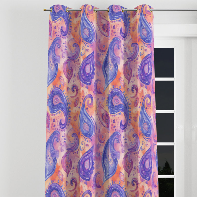 Rideaux modernes pour chambre à coucher - Rideau à œillets rose à motif cachemire - 1 panneau, L 52 po x L 63 po