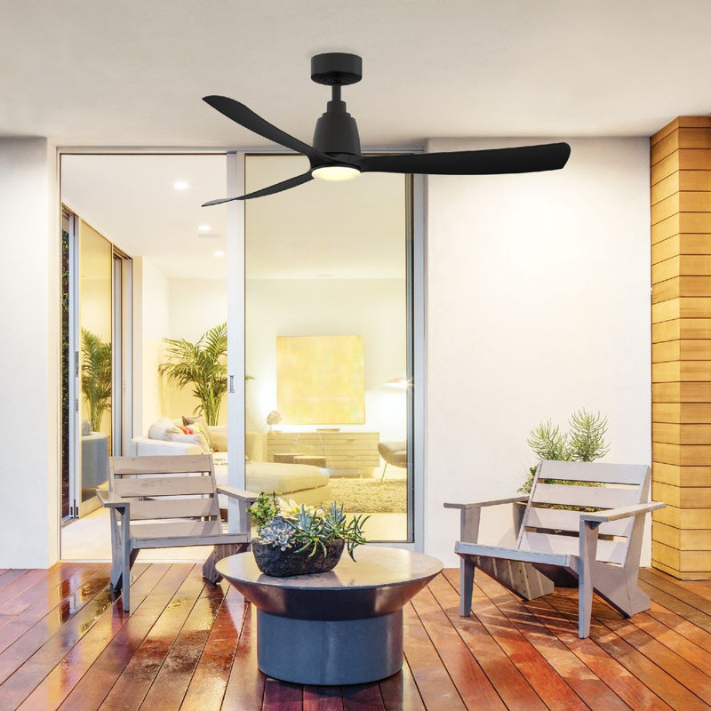 Kute 52 inch Indoor/Outdoor Smart Ceiling Fan with Remote Control - Black with Black blades, Black, 52" Wide