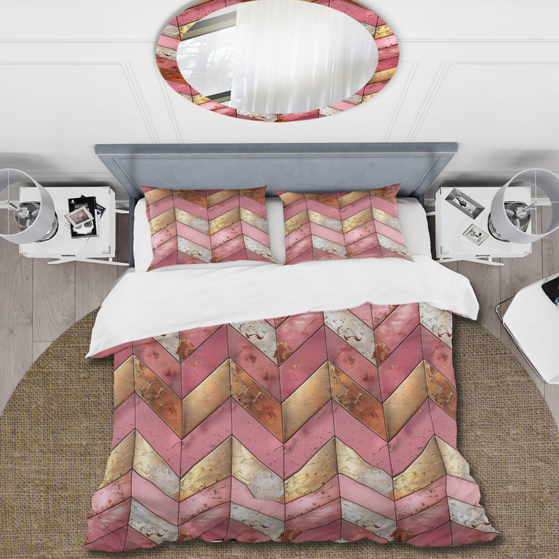 Ensemble de housse de couette Golden Chevron, Housse de couette pour grand lit + 2 taies décora