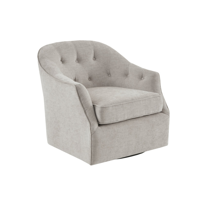 Fauteuil demi-tonneau pivotant capitonné en velours Arcanum, Velours naturel
