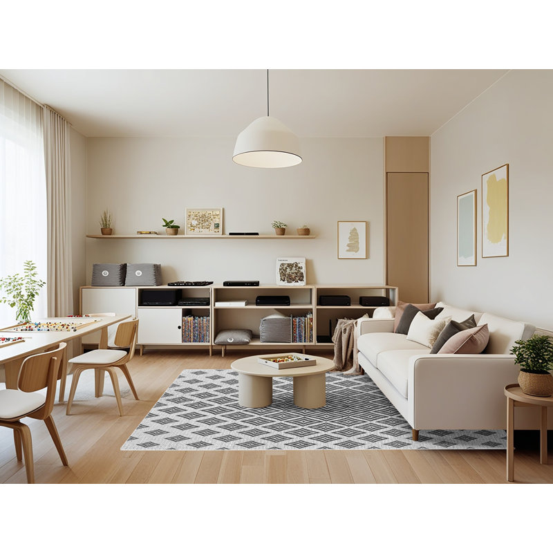 Tapis zone grise à motifs, Rectangle 7 pi x 9 pi