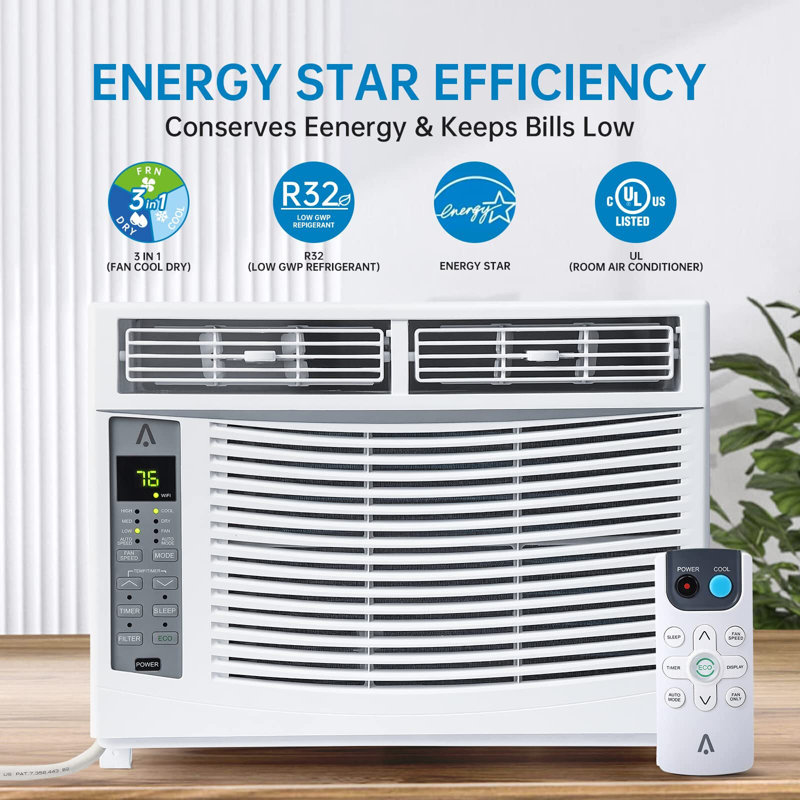 Acekool Window Air Conditioner 6000 Btu, Up to 250 Square Feet,Window Ac Units with Remote,3 Cooling & Fan Speeds,Window Install Kit,Window Unit Air Conditioner