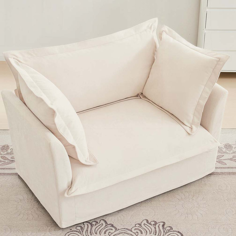 Ensemble de salon modulaire Shetucket de 49 po avec 2 coussins moelleux Latitude Run, Chenille crème
