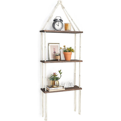 Weaving suspension frame with three layers of Bohemian style room decoration for teenagers and girls, rural wooden suspension frame, bedroom, dormitory, daycare center, living room, bathroom