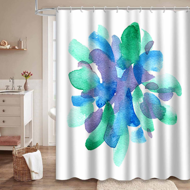 Rideau de douche rond vert, mauve, turquoise, bleu avec 12 crochets, L 72 po x l 84 po