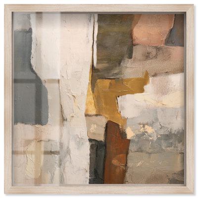 Patchwork Plains I Shadowbox Print Boho Wall Art by Art Remedy, Blonde Frame, 25 x 25