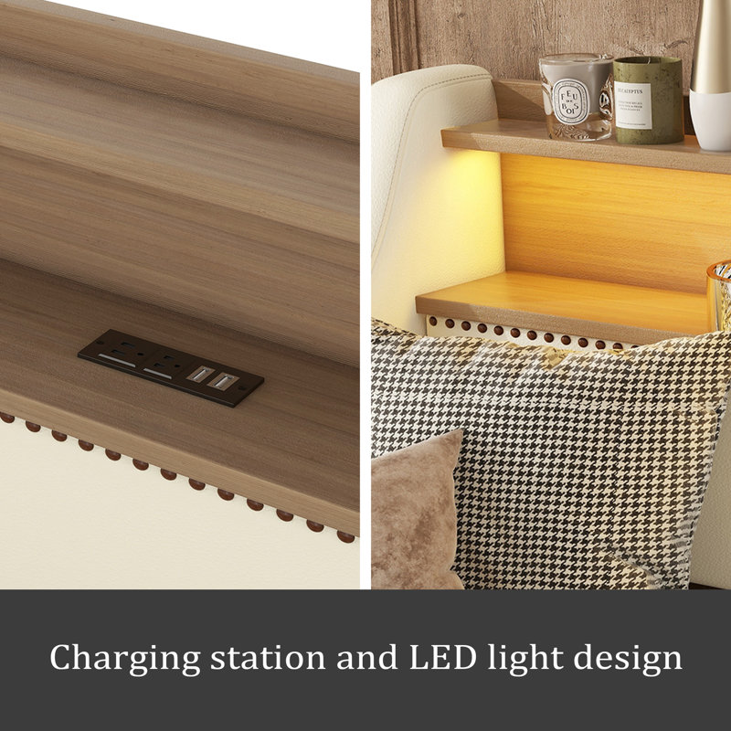 Lit de jour simple avec lit gigogne, lit de jour rembourré avec station de charge et lumières DEL, Blanc