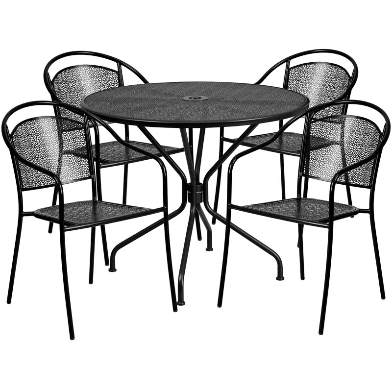 Ensemble de salle à manger pour terrasse avec chaises empilables l 35,25 po Chanea, Noir, noir, noir, noir