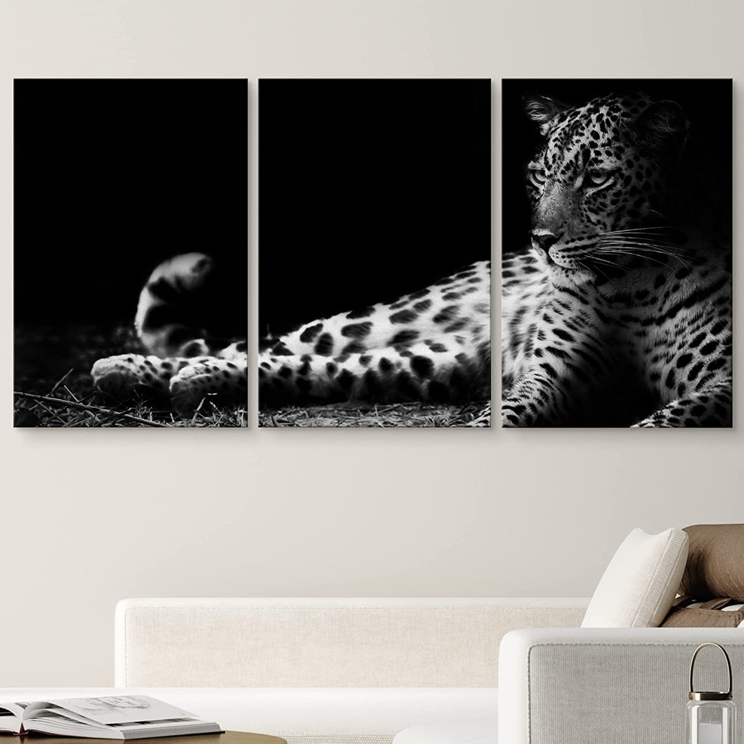 " A Leopard Lying On The Ground " 3 - Pieces IDEA4WALL