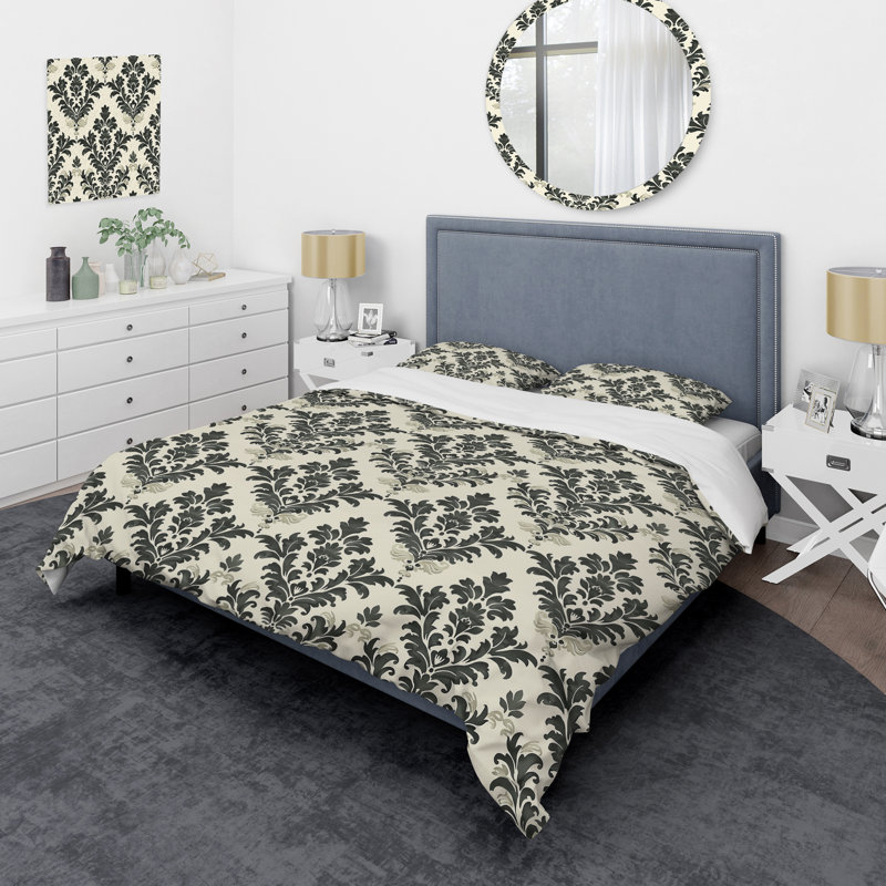 Ensemble de housse de couette Ivory Cream Damask Harmony I - Transitional, Housse de couette pour grand lit et 2 taies décor