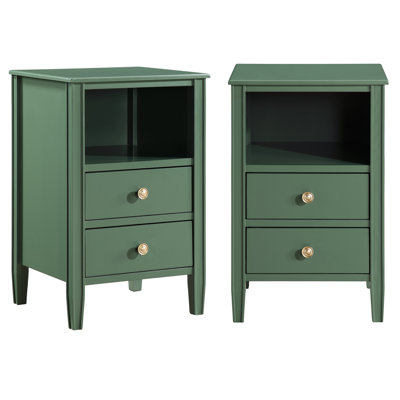 Ahouh Wood 2-Drawer Storage Nightstand
