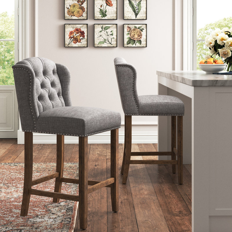 Tabouret Rhuardhi, Lin gris, Brun, Tabouret de bar (siège d'une hauteur de 30,25 po)