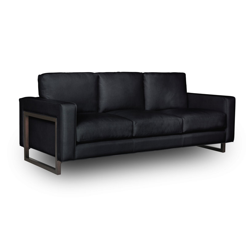 Penelope 84'' Leather Sofa, Cobalt (Dreamer), Satin Brass