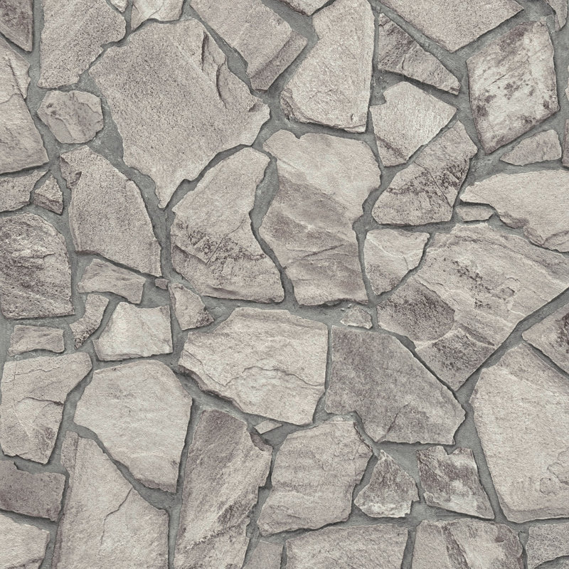 The Bricks and More Petrified Paradise Motif 10.05m x 53cm Matte Wallpaper Roll, Silver Grey