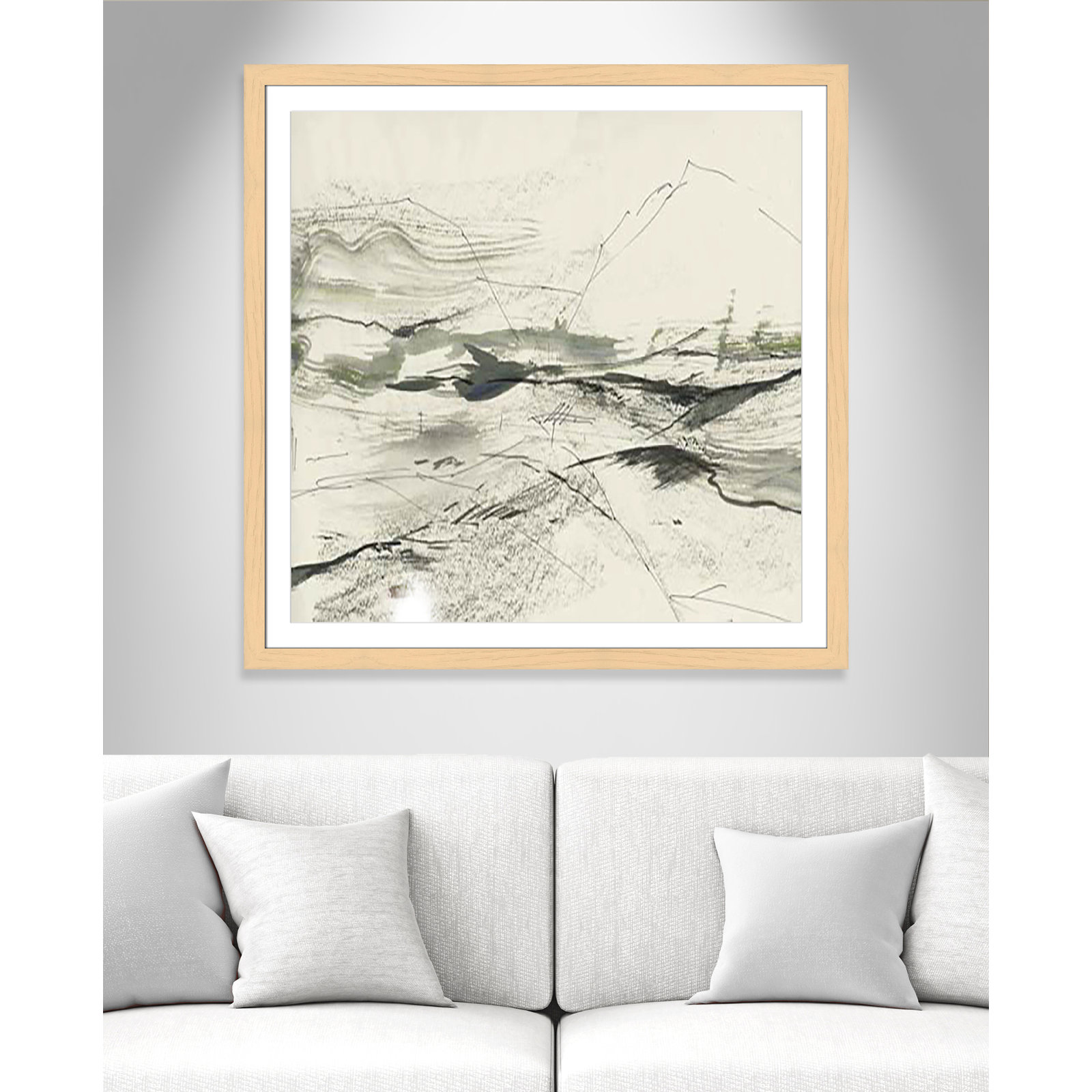 Green Sketches, Natural Cube Framed, 42.5" H x 42.5" W x 1.25" D