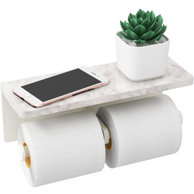 Porte-papier hygiénique avec tablette, double porte-papier hygiénique avec rangement, rouleau de papier hygiénique mural en marbre pour salle de bain