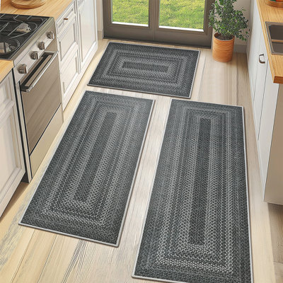 Machine Washable Kitchen Mat with Non-Slip Backing (Set of 3)