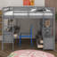Lit mezzanine double avec bureau intégré, lit mezzanine peu encombrant avec deux tiroirs, tablettes et tiroirs de rangement, lit mezzanine pour enfants adolescents