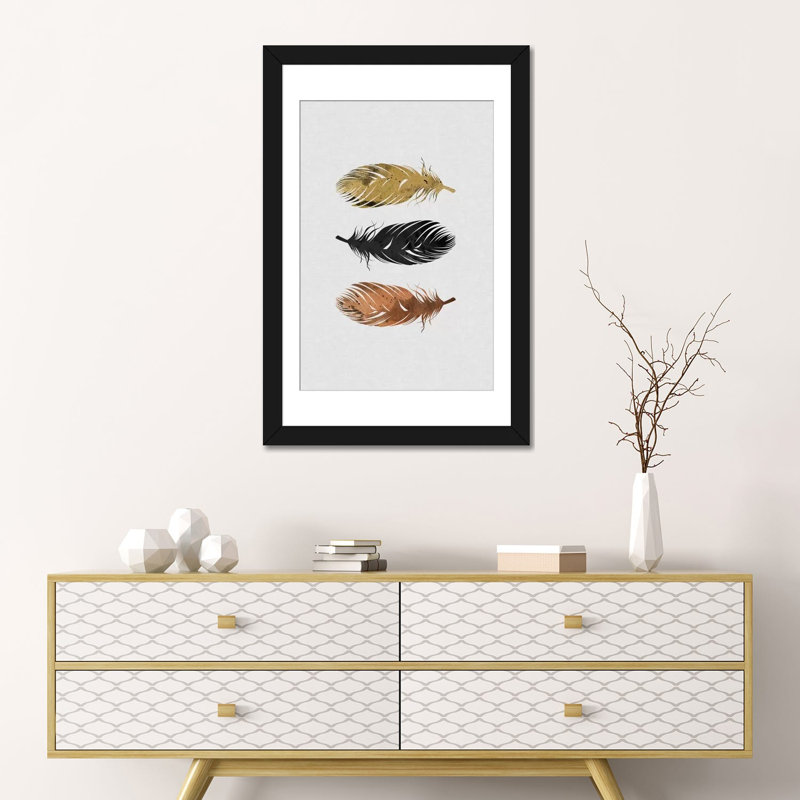 «Feathers», impression sur toile, Papier d'art encadré noir, Blanc, H 24 po x l 16 po x P 1 po