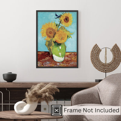 Floral avec vase de Van Gogh avec trois tournesols, 1888, reproduction d'art classique sans cadre