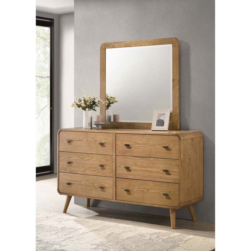 Commode 6 tiroirs avec miroir encadré Mid-Century