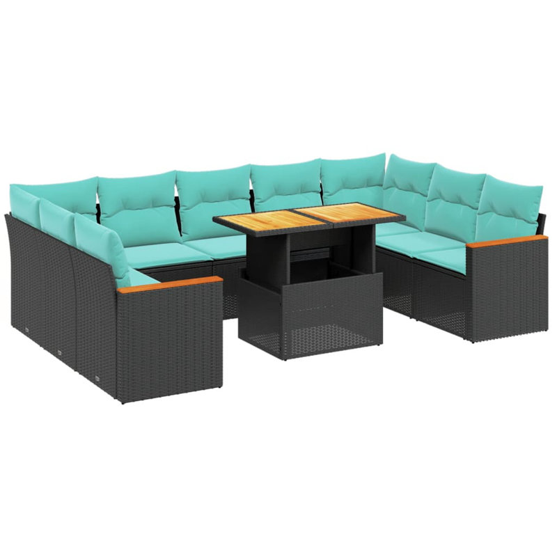  Ensemble de canapé de patio 10 pièces avec coussins en rotin de polyester, Noir, Vert
