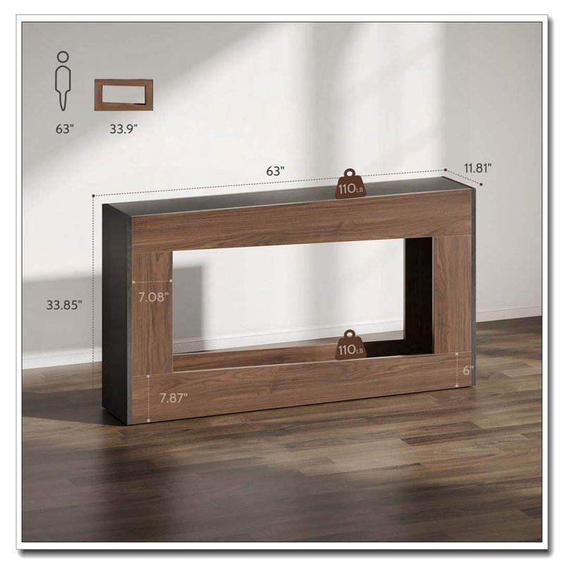 63-Inch Long Console Table, Wood Entryway Table, Antique Espresso