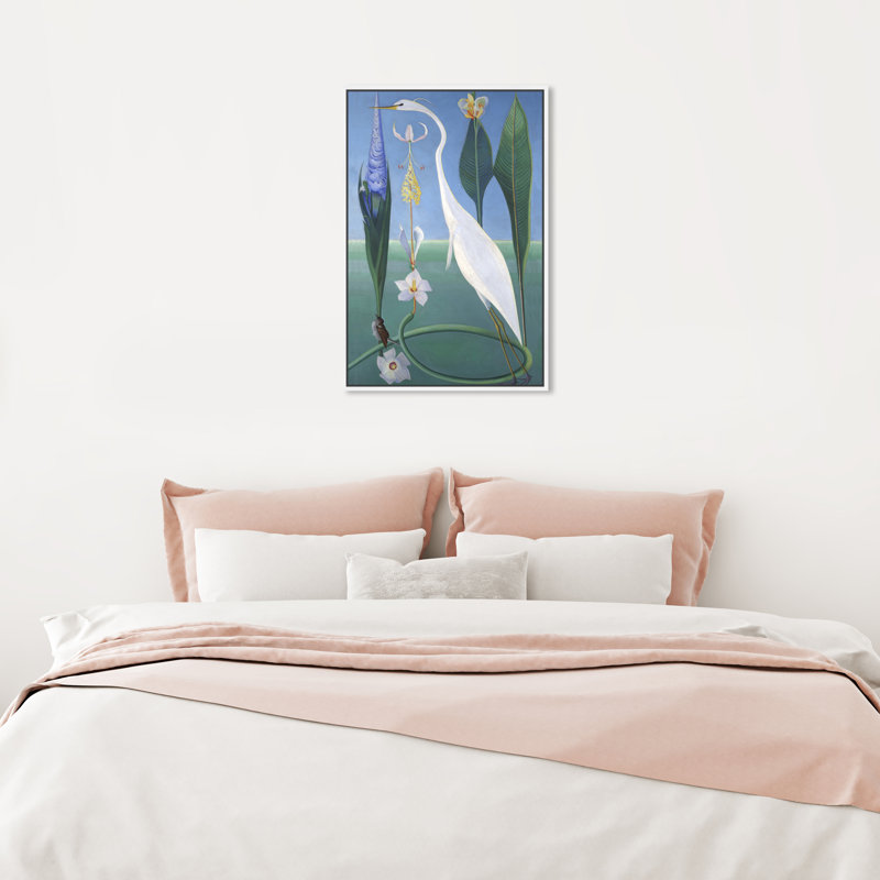 Oiseau dans un jardin - Peinture, H 24 po x l 16 po, Cadre blanc
