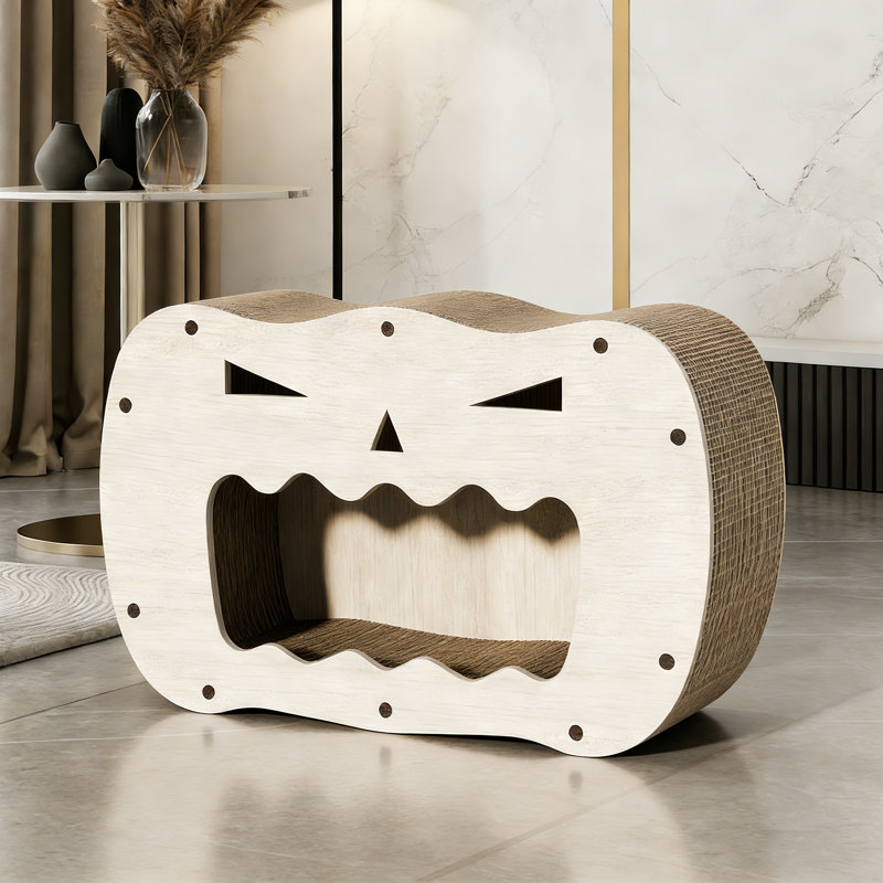 Lit à griffes pour chat en forme de citrouille, grotte d'Halloween en forme de chat avec patin à gratter, maison et salon pour chat d'intérieur
