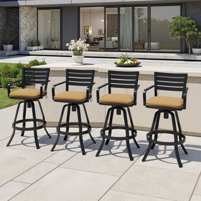 Tabouret de bar pivotant 29,57 po, structure en fonte d'aluminium et coussin Sunbrella (ensemble de 4)