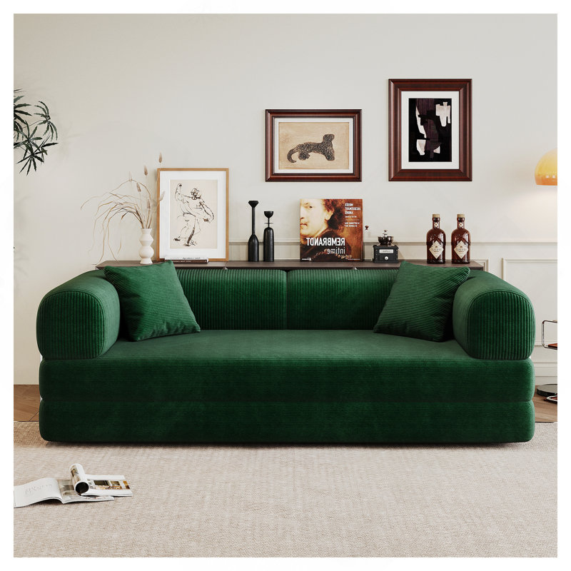 Canapé à compression de 78,8 po, canapé-lit convertible au sol avec accoudoirs avec dossier coussiné, canapé-lit futon confortable, canapé modulaire sans dossier Loveseat, tissu velours côtelé, pour le salon, la chambre à coucher, vert